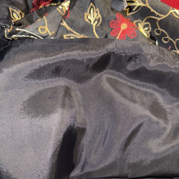 Silkland Fringed Maxi black Floral Embroidered  skirt Brown/Gold/Red Sz 10 - Picture 7 of 8